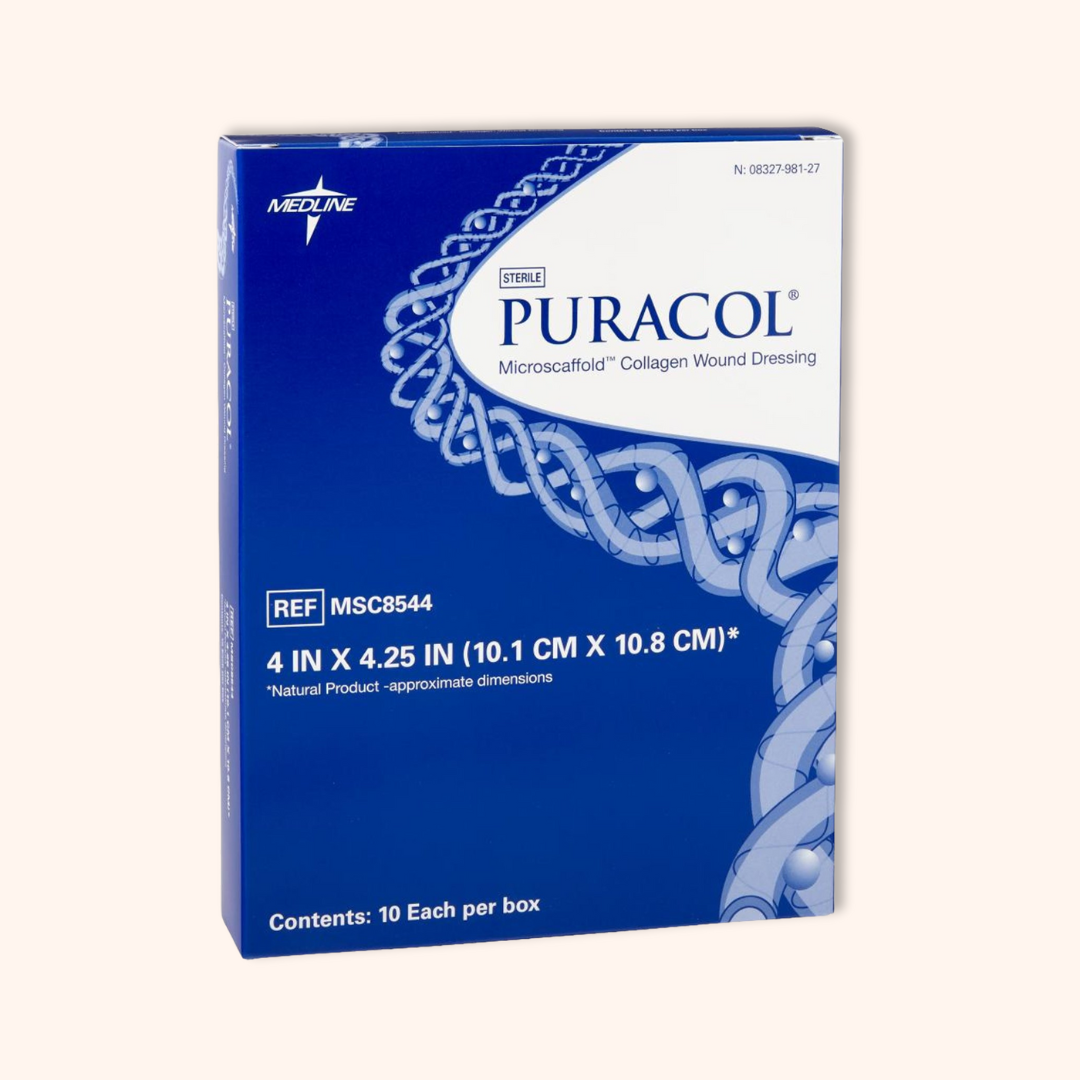 Medline Puraco Collagen Wound Dressing is for all drainage types. Highly absorbent material converts to soft, gel sheet that stays in contact with wound bed as it absorbs exudates. | Direct Medical Inc.