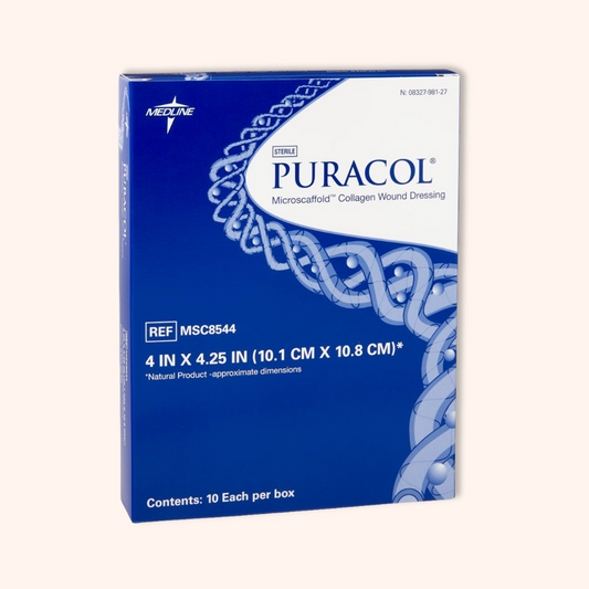 Medline Puraco Collagen Wound Dressing is for all drainage types. Highly absorbent material converts to soft, gel sheet that stays in contact with wound bed as it absorbs exudates. | Direct Medical Inc. 