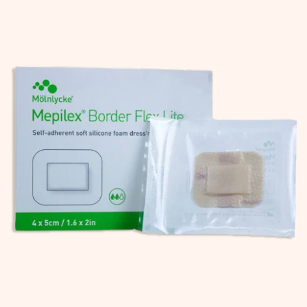 Mepilex Border Flex Lite Foam Dressing is  an all-in-one foam dressing suitable for non-to-moderately exuding wounds, as well as when a wound is located on a challenging contour. | Direct Medical Inc. 