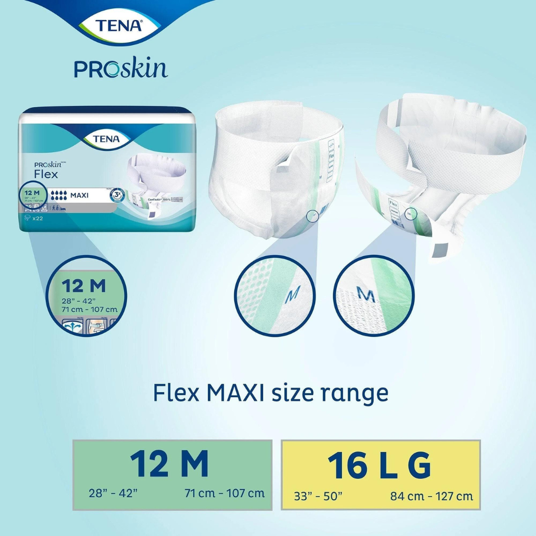 Image of Tena Flex Maxi Briefs Size Description. | Direct Medical Inc. 