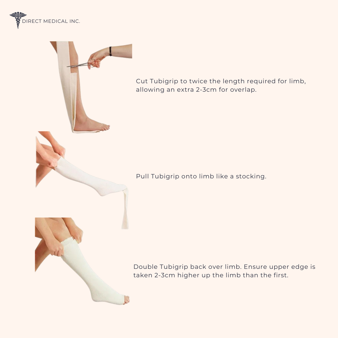 Tubigrip Support Bandage Image of how to apply. | Direct Medical Inc. 